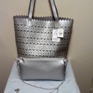 NWT X-Large Silver Tote and Bonus Bag 2PC Set